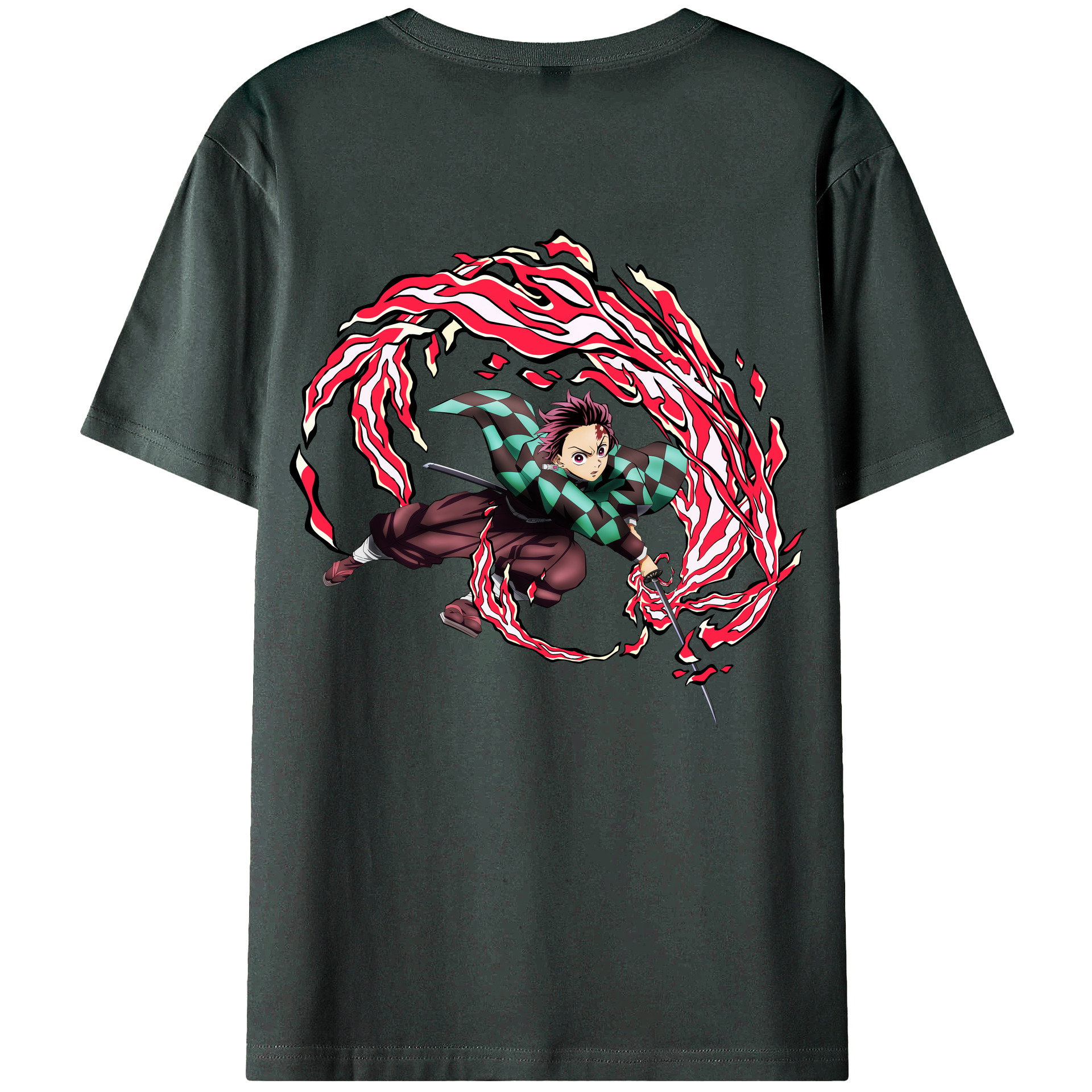 （画像用） 鬼滅の刃 竈門 炭治郎／かまど たんじろう Kamado Tanjirou 綿100％ メンズ半袖Tシャツ（バックプリント） 通気性